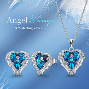 CDE Sterling Silver Jewelry Sets for Women Heart Necklaces and Earrings Crystals from Austrian Crystals Blue Jewel Mothers Day Jewelry Gifts for Women
