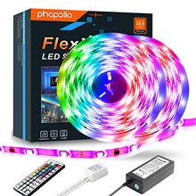 Load image into Gallery viewer, PHOPOLLO LED Strip Lights 5050 Color Changing 600LEDs 32.8ft Supper Brightness Waterproof Flexible LED Lighting Kit with 44 Key IR Remote Controller and 12V Power Supply for Room, Bedroom
