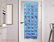 Load image into Gallery viewer, HOME4 LOL Toys Hanging Over The Door Storage Organizer Carrying Travel, 40 Clear View Pockets, Roll Up, for Small Dolls, Cars, Jewelry, Hair Accessories, Arts &amp; Crafts, Bead, Sewing and More (Blue)
