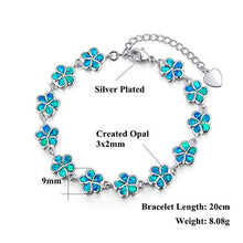 Load image into Gallery viewer, CiNily Sterling Silver Plated Blue Opal Flower Bracelet-Plumeria Hawaiian Flower Link Tennis Bracelet for Women October Birthstone Bracelet
