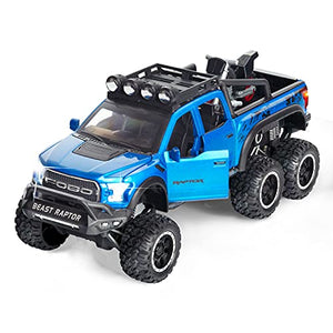 F-150 Pickup Truck Toy Refitted 6x6 Off-Road Model Truck 1/24 Scale Die-Cast Metal Toy Car (Blue)
