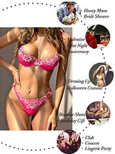 Load image into Gallery viewer, Kaei&amp;Shi Sexy Bra And Panty Sets,Embroidered Lace Floral Lingerie For Women,Matching Two Piece Mesh Sheer Underwire Lingerie Set Boudoir Rose Medium
