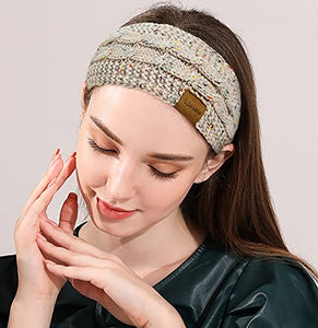 Loritta Womens Ear Warmers Headbands Winter Warm Fuzzy Cable Knit Head Wrap Fleece Lined Gifts,Beige