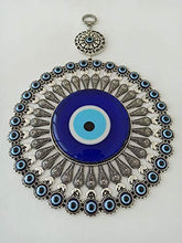 Load image into Gallery viewer, Erbulus Large Glass Flower Design Turkish Blue Evil Eye Wall Hanging – Turkish Nazar Bead - Home Protection Charm with Hamsa Keychain - Wall Decor Amulet in a Box
