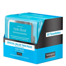 Load image into Gallery viewer, Neutrogena HydroBoost Facial Cleansing &amp; Makeup Remover Wipes with Hyaluronic Acid, Hydrating Pre-Moistened Face Towelettes to Cleanse &amp; Remove Dirt, Makeup &amp; Impurities, Twin Pack, 25 ct
