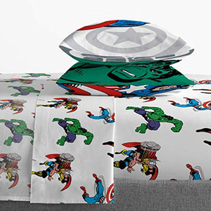 Jay Franco Marvel Avengers Comic Cool 7 Piece Queen Bed Set - Includes Comforter & Sheet Set - Bedding Features Captain America, Spiderman, Iron Man, Hulk, Thor - Super Soft (Official Marvel Product)