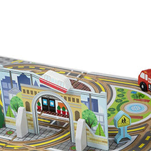 Load image into Gallery viewer, Melissa &amp; Doug 18-Piece Wooden Take-Along Tabletop Town, 4 Rescue Vehicles, Play Pieces, Bridge
