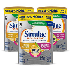 Similac Pro-Sensitive Non-GMO Infant Formula with Iron, with 2’-FL HMO, for Immune Support, Baby Formula, Powder, 34.9 oz, 3 Count (One-Month Supply)