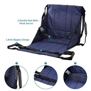 Patient Lift Stair Slide Board Transfer Emergency Evacuation Chair Wheelchair Belt Safety Full Body Medical Lifting Sling Sliding Transferring Disc Use for Seniors,Handicap (Blue - 4 Handles)