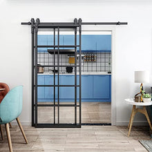 Load image into Gallery viewer, JUBEST Bypass Glass Barn Door 72x 84 in with 6.6FT Hardware Kit, 2 Sets of 36x84 in Clear Tempered Glass Aluminum Frame Double Barn Door,10 Lites Sliding Closet Barn Door, Easy Assembly
