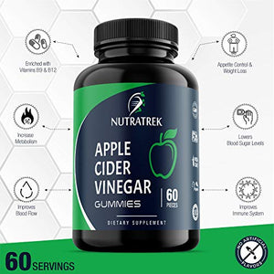 Organic Apple Cider Vinegar Gummies (60ct x 500mg) - Raw Unfiltered ACV with The Mother for Immunity, Detox, Digestion, Cleanse & Weight Loss. Vegan Alternative to ACV Capsules, Tablets & Pills