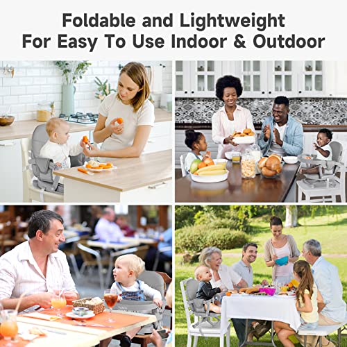 Load image into Gallery viewer, YOLEO High Chair for Toddlers Folding Compact Portable Booster Seat Babies/Kids Chair on Chair for Dining Table Camping (Grey)