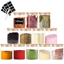 Load image into Gallery viewer, Nialnant 12 Pcs Glass Spice Jars with Bamboo Lids, 6oz Small Glass Jars with Labels &amp; Pen, Glass Storage Jars for Kitchen Tea Coffee Sugar Nuts

