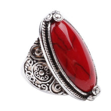 Load image into Gallery viewer, Charming 925 Sterling Silver Cubic Zirconia Ring with Red Synthetic-Turquoise Stone Size 7
