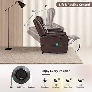 Vicluke Breath Leather Power Lift Recliner Chair with Massage and Heat for Elderly, Electric Recliner Chair with Side Pocket, USB Port for Living Room (Coffee)