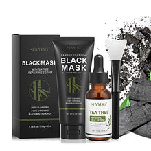 Load image into Gallery viewer, Blackhead Peel Off Face Mask, SHVYOG 3-in-1 Blackhead Remover Charcoal Mask with Brush &amp; Tea Tree Serum, Purifying &amp; Deep Cleansing Black Mask for Blackheads, Dirt, Acne, Pores Shrinking (100g+30ml)
