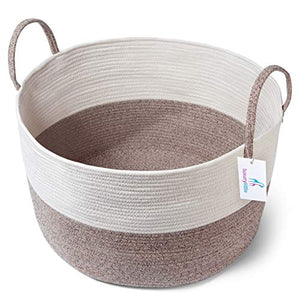 Luxury Little XXXL Nursery Storage Basket :: 100% Cotton Rope Hamper with Handles :: Sturdy Baby Bin Organizer for Laundry Toys Blankets Pillows :: 22 x 22 x 14 Off White/Beige
