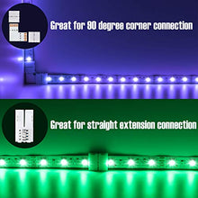 Load image into Gallery viewer, L Shape 4-Pin LED Connectors 10-Pack JACKYLED 10mm Wide Right Angle Corner Connectors Solderless Adapter Connector Terminal Extension with 22Pcs Clips for 3528/5050 SMD RGB 4 Conductor LED Light Strips
