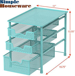 Simple Houseware Stackable 3 Tier Sliding Basket Organizer Drawer, Turquoise