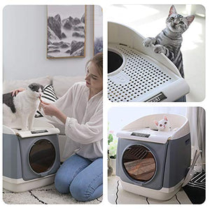 DADYPET Cat Litter Box, Hooded Kitty Litter Box Two-Door Top-Entry Front-Entry Self Cleaning Large Covered Litter Pan with Lid Scoop Gray
