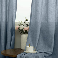 Load image into Gallery viewer, Dusty Blue Sheer Curtains 96 Inches Long for Sliding Glass Door 2 Panels Set Linen Curtains Semi Sheers for Bedroom Living Room Patio Boho Stone Blue
