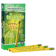 Load image into Gallery viewer, TICONDEROGA My First Tri-Write Pencils with Eraser, Primary Size Wood-Cased #2 HB Soft, Yellow, 36-Pack (13082)
