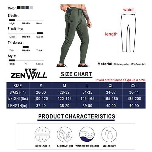 Load image into Gallery viewer, ZENWILL Mens Lightweight Workout Jogger Pants,Men's Casual Slim Fit Athletic Sweatpants with Zipper Pocket (Small,Army Green)