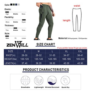 ZENWILL Mens Lightweight Workout Jogger Pants,Men's Casual Slim Fit Athletic Sweatpants with Zipper Pocket (Small,Army Green)