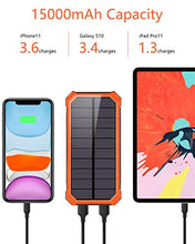 Load image into Gallery viewer, Portable Charger Power Bank 15000mAh, Elzle Solar Charger, Solar Power Bank Battery Pack, High-Speed Charging Solar Phone Charger for iPhone, Samsung and More. (Orange)
