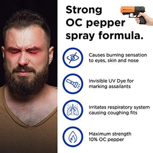 Mace Brand Self Defense Pepper Spray Gun 2.0 – Accurate 20’ Powerful Pepper Spray, Leaves UV Dye on Skin, Integrated LED Light Enhances Aim, Great Self-Defense – Replaceable Cartridge (80406), Black