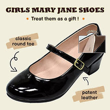 Load image into Gallery viewer, WIKENCY Girls Dress Shoes Mary Jane Shoes for Girls Princess Wedding Party Flower Girl School Shoes Low Heel Flats for Little/Big Kids Black 4 US Big Kid

