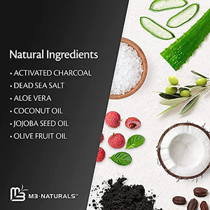 M3 Naturals Charcoal Exfoliating Body Scrub Polish with Collagen & Stem Cell Gentle Body Exfoliator Face Scrub Bump Eraser Booty Scrub Best Shower Scrub Skin Exfoliant for Men & Women 12 oz