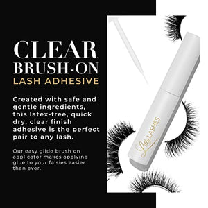 Lilly Lashes Clear Eyelash Glue, Brush On Lash Glue for False Eyelashes, Eyelash Extension Glue for Fake Eyelashes and Natural, Wispy Lashes, Clear Glue Lash Brush, Latex Free Lash Supplies