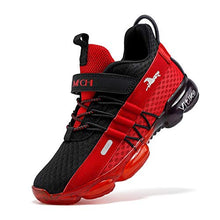 Load image into Gallery viewer, JMFCHI Boys Girls Kids' Sneakers Knitted Mesh Sports Shoes Breathable Lightweight Running Shoes for Kids Fashion Athletic Casual Shoes Black/Red Size 4
