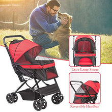Load image into Gallery viewer, LONABR Folding Dog Stroller Travel Cage Stroller for Pet Cat Kitten Puppy Carriages - Large 4 Wheels Elite Jogger - Single or Multiple Pets (Red - 1 cage)
