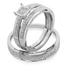 Load image into Gallery viewer, Dazzlingrock Collection 0.18 Carat (ctw) 18K Round Diamond Ladies &amp; Mens His Hers Bridal Engagement Ring Trio Set, White Gold
