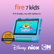Load image into Gallery viewer, Amazon Fire 7 Kids tablet, ages 3-7. Top-selling 7" kids tablet on Amazon - 2022. Set time limits, age filters, educational goals, and more with parental controls, 16 GB, Blue
