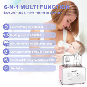 2020 Fast Baby Bottle Warmer Bottle Sterilizer 6-in-1 BPA-Free Baby Food Heater Defrosting Setting Smart Thermostat Warmer for Breastmilk and Formula