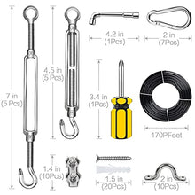 Load image into Gallery viewer, String Light Hanging Kit with 170ft Coated 304 Stainless Steel Wire Rope, Outdoor Lights Guide Wire, Turnbuckle Hooks, Light Hanging Kit, Globe String Lights Suspension Kit for Patio, Garden
