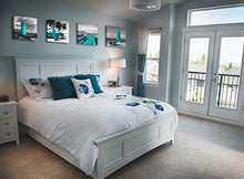 Load image into Gallery viewer, Beach Wall Art Teal Wall Decor Bathroom Decor Sets Accessories Black and White Ocean Lighthouse Painting Palm Tree Surfboard Car Picture Prints Seascape Office Kitchen Poster 12x12 inches x4
