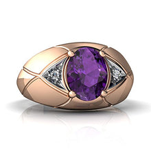 Load image into Gallery viewer, 14kt Rose Gold Amethyst and Diamond 8x6mm Oval Men&#39;s Ring - Size 7
