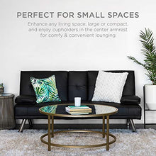 Load image into Gallery viewer, Best Choice Products Modern Faux Leather Convertible Futon Sofa w/Removable Armrests, Metal Legs, 2 Cupholders - Black
