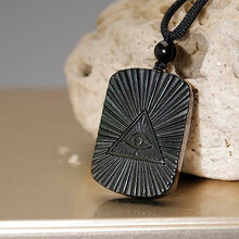 Load image into Gallery viewer, Black Obsidian Protection Crystal Necklace - Genuine Stone Obsidian Healing Crystal Necklace for Men, Trendy and Spiritual Pendant Evil Eye Protection Mens Necklaces for Prosperity and Good Luck

