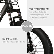 Load image into Gallery viewer, Max4out Fat Tire Mountain Bike 21 Speed Shimano Derailleur, with High Carbon Steel Frame, Double Disc Brake and Front Suspension Anti-Slip Bikes with 26 inch Wheels, Black
