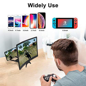 GLISTON 12'' 3D Phone Screen Enlarger, Curved Screen Magnifier for Cell Phone, HD Screen Amplifier, Folding Screen Magnifier for Movies, Videos, Gaming