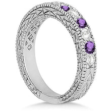 Load image into Gallery viewer, Antique Band Bridal Set Diamond and Amethyst Engagement Ring and Band 18k White Gold (1.80ct
