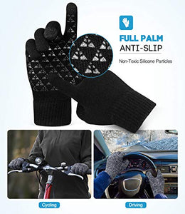 Winter Warm Touchscreen Gloves for Women Men - Triangle Anti-Slip Silicone Gel, Knit Thermal Soft Lining & Elastic Cuff, Driving Motorcycle Cycling Bike Sports Texting Gloves(One-Size, Black)