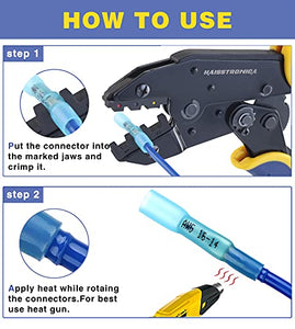 haisstronica Crimping Tool for Heat Shrink Connectors HS-8327 with 200PCS Marine Grade Heat Shrink Butt Connectors of Tinned Red Copper AWG 20-10