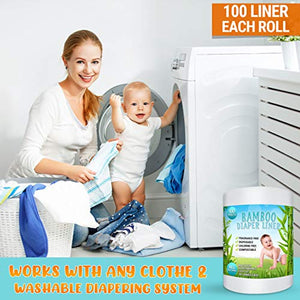 Bamboo Diaper Liners - Fragrance Free Cloth Diaper Liners - Disposable Flushable Bamboo Diaper Liners 400 Sheets for Cloth Diaper Nappy - (4 Pack) Gentle and Soft, Chlorine and Dye-Free
