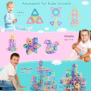 Rurvale Magnetic Blocks Building Tiles Set Learning Magnet Kit STEM Construction Montessori Inspirational Educational Imagination Toys for Kids Ages 3 4 5 6 7 Year Old Boys Girls Gifts